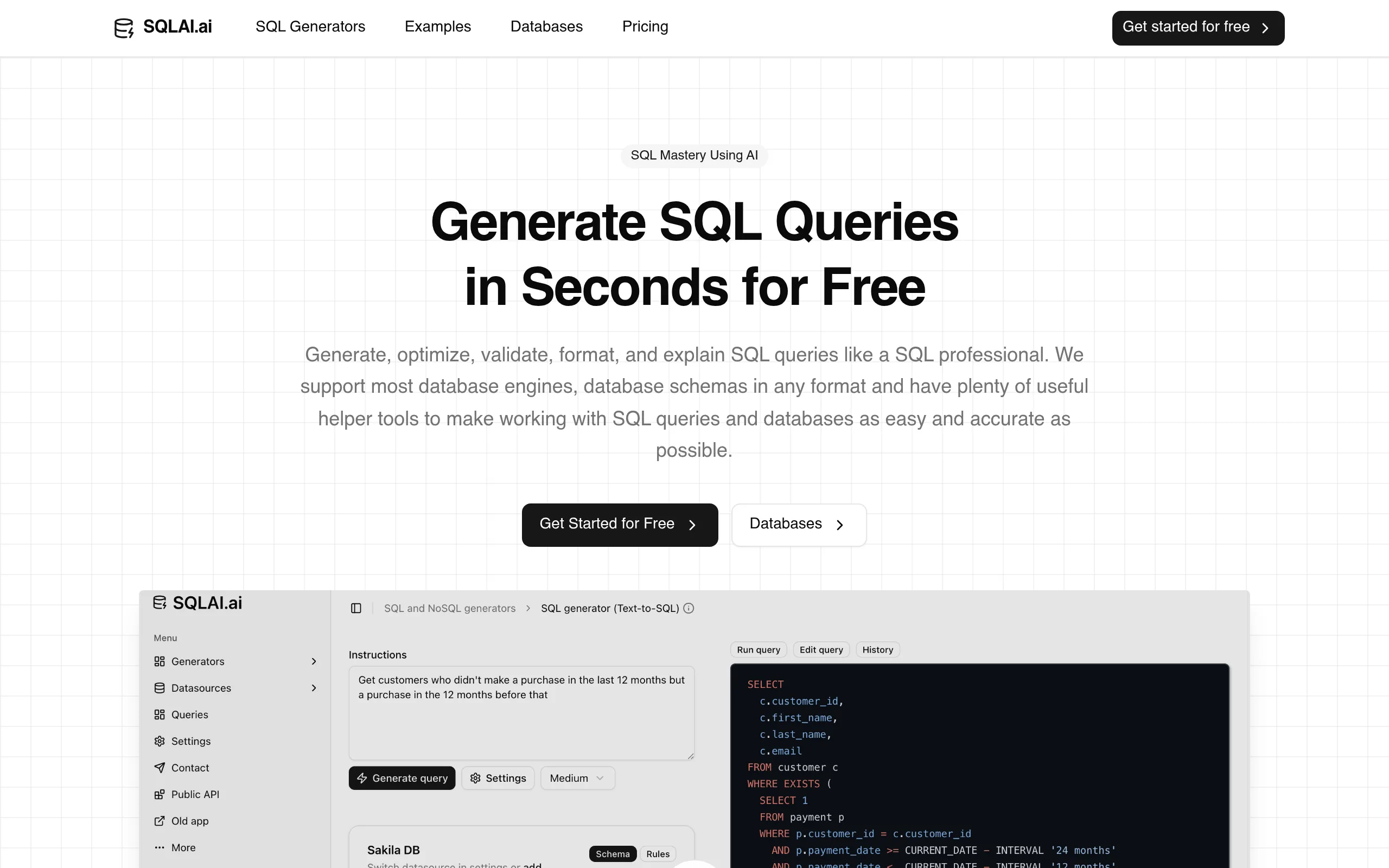 SQLAI.ai: AI-генератор SQL-запросов для 28 баз данных