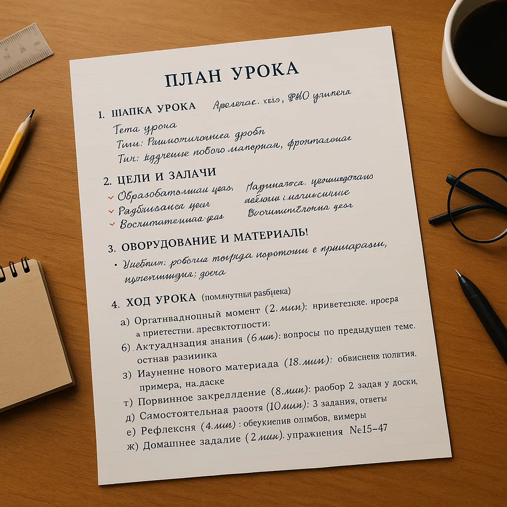 Детальный план урока: создание конспекта по математике